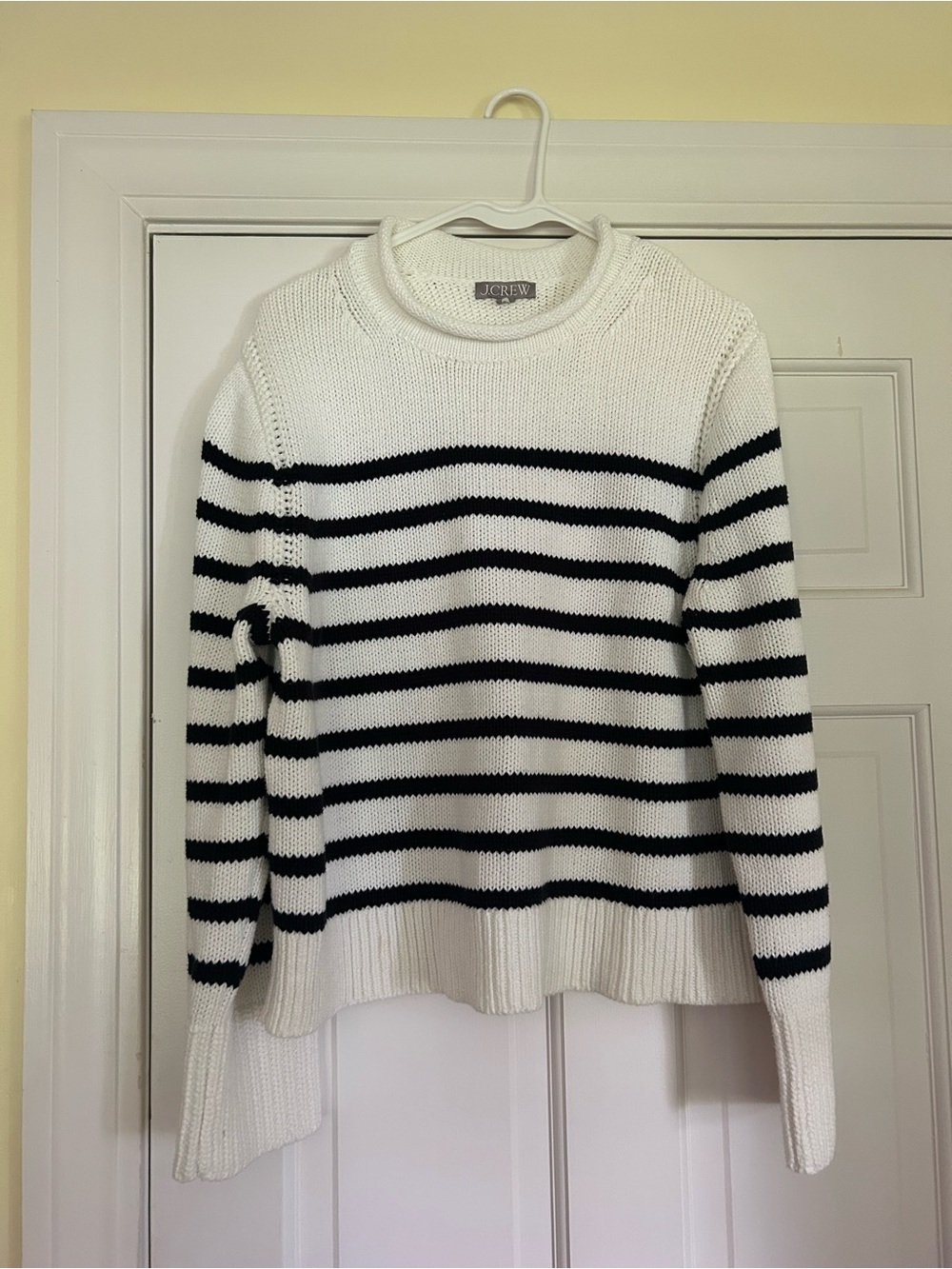J. Crew White Sweater with Black Stripes - Relaxed Turtleneck